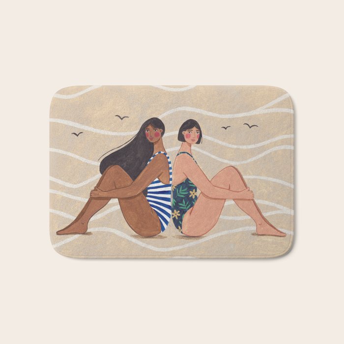 Women by the Sea Modern Beach Illustration Bath Mat Gallery Image 1
