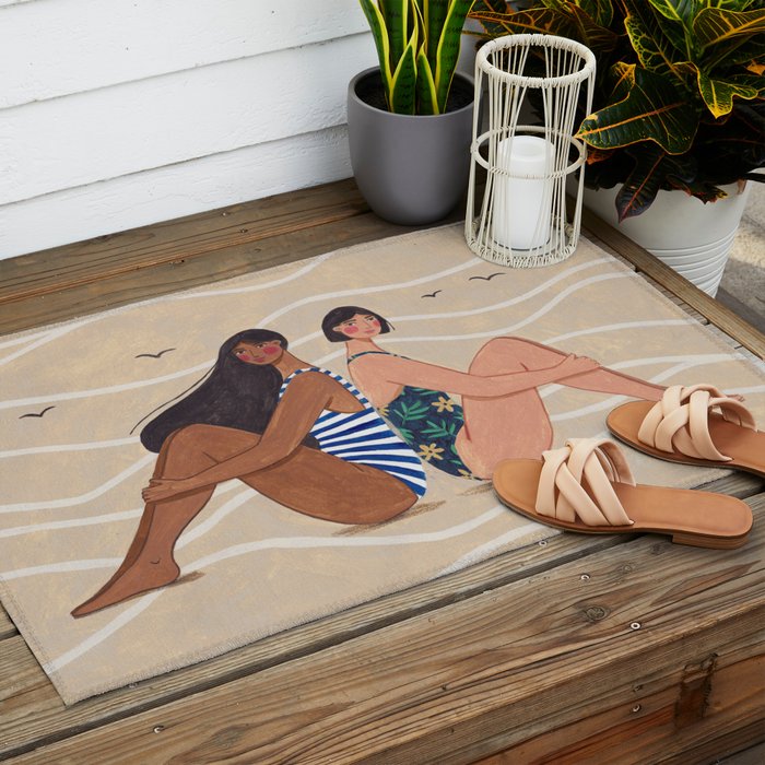 Women by the Sea Modern Beach Illustration Outdoor Rug Gallery Image 2