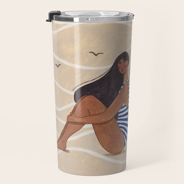 Women by the Sea Modern Beach Illustration Travel Mug Gallery Image 3