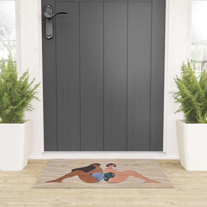Women by the Sea Modern Beach Illustration Welcome Mat Gallery Image 3