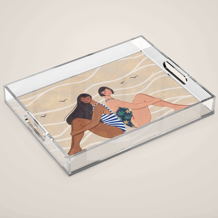 Women by the Sea Modern Beach Illustration Acrylic Tray Gallery Image 1