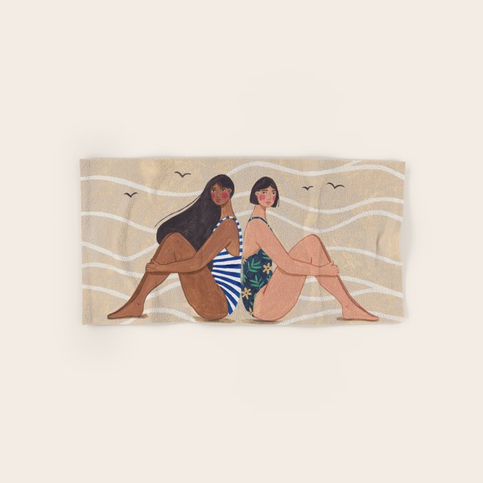Women by the Sea Modern Beach Illustration Bath Towel Gallery Image 1