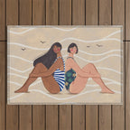 Women by the Sea Modern Beach Illustration Outdoor Rug Gallery Image 1