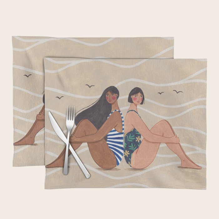 Women by the Sea Modern Beach Illustration Placemat Gallery Image 1