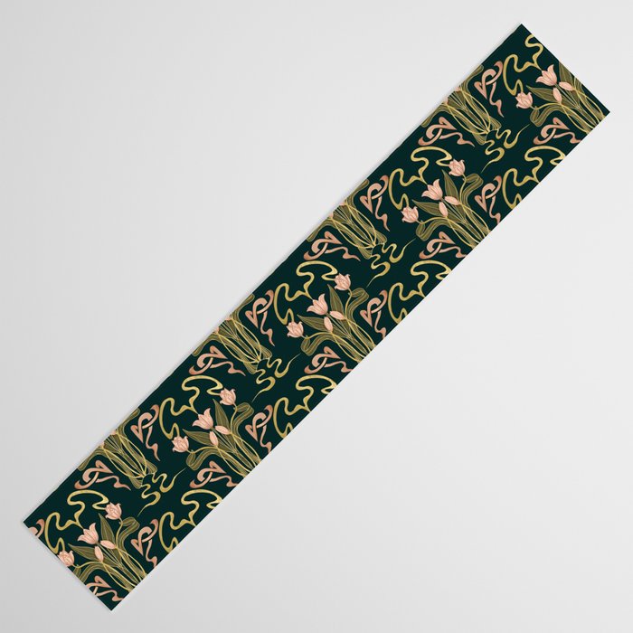 Deco Tulip Bloom - Art Deco Floral Nouveau Deep Forest Table Runner Gallery Image 3