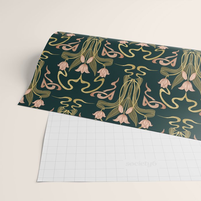 Deco Tulip Bloom - Art Deco Floral Nouveau Deep Forest Wrapping Paper Gallery Image 2