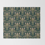 Deco Tulip Bloom - Art Deco Floral Nouveau Deep Forest Throw Blanket Gallery Image 2