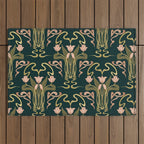 Deco Tulip Bloom - Art Deco Floral Nouveau Deep Forest Outdoor Rug Gallery Image 1