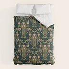 Deco Tulip Bloom - Art Deco Floral Nouveau Deep Forest Comforter Gallery Image 6