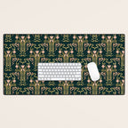 Deco Tulip Bloom - Art Deco Floral Nouveau Deep Forest Desk Mat Gallery Image 1