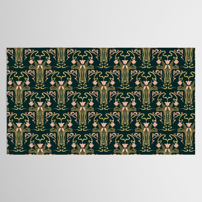Deco Tulip Bloom - Art Deco Floral Nouveau Deep Forest Tablecloth Gallery Image 2