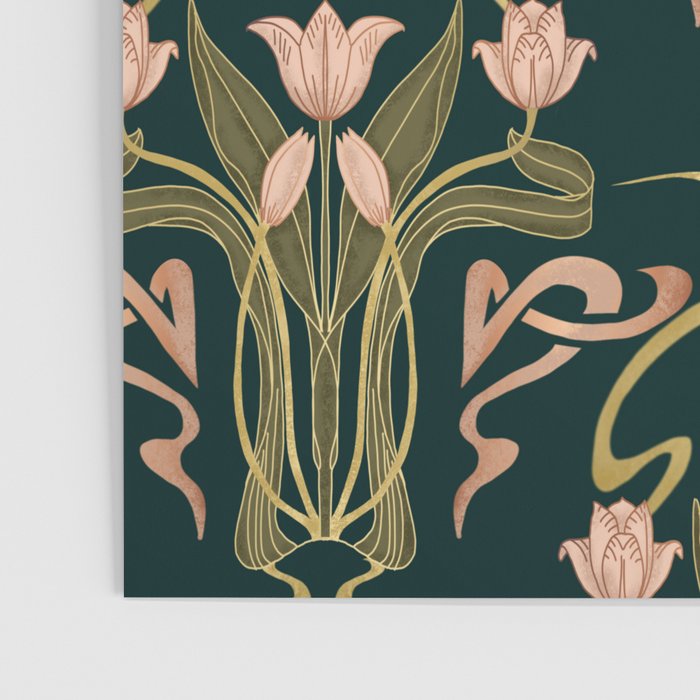 Deco Tulip Bloom - Art Deco Floral Nouveau Deep Forest Poster Gallery Image 3