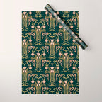 Deco Tulip Bloom - Art Deco Floral Nouveau Deep Forest Wrapping Paper Gallery Image 1