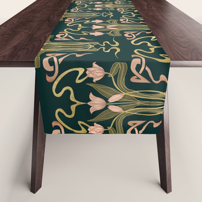 Deco Tulip Bloom - Art Deco Floral Nouveau Deep Forest Table Runner Gallery Image 1