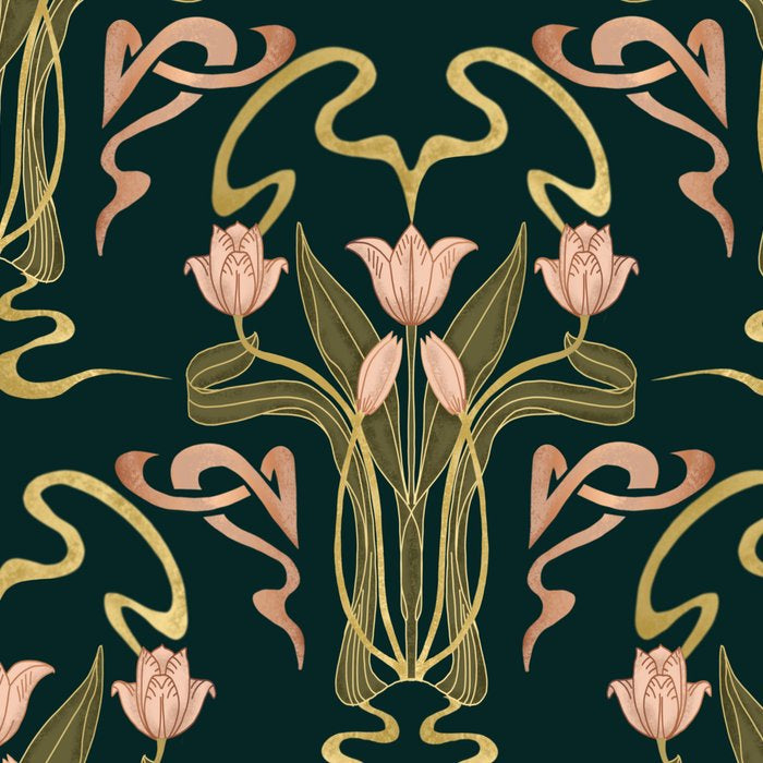 Deco Tulip Bloom - Art Deco Floral Nouveau Deep Forest Coffee Mug Gallery Image 2