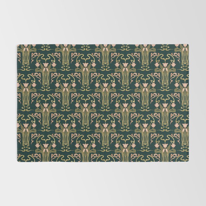 Deco Tulip Bloom - Art Deco Floral Nouveau Deep Forest Rug Gallery Image 2