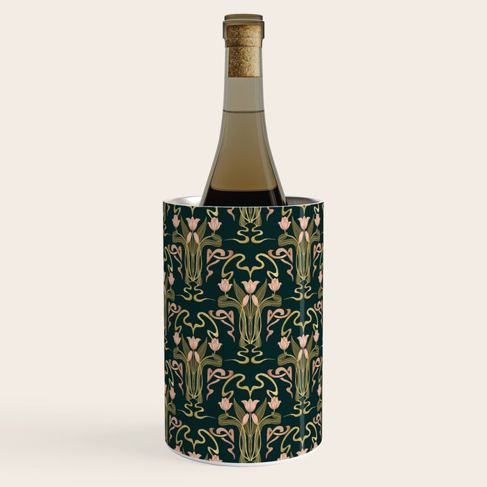 Deco Tulip Bloom - Art Deco Floral Nouveau Deep Forest Wine Chiller Gallery Image 1