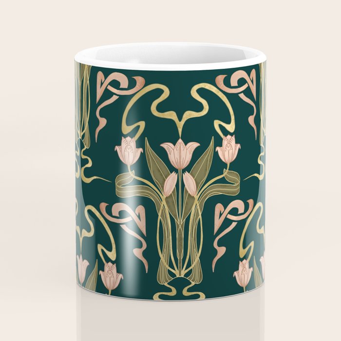Deco Tulip Bloom - Art Deco Floral Nouveau Deep Forest Coffee Mug Gallery Image 4