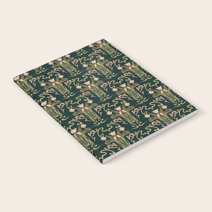 Deco Tulip Bloom - Art Deco Floral Nouveau Deep Forest Notebook Gallery Image 2