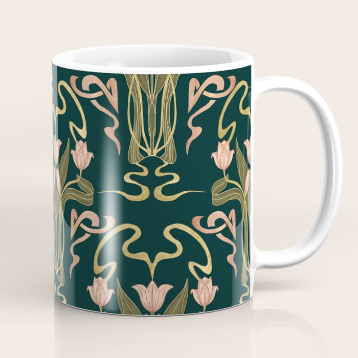 Deco Tulip Bloom - Art Deco Floral Nouveau Deep Forest Coffee Mug Gallery Image 1