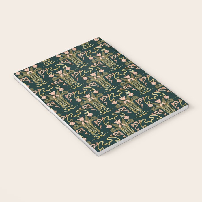 Deco Tulip Bloom - Art Deco Floral Nouveau Deep Forest Notebook Gallery Image 3