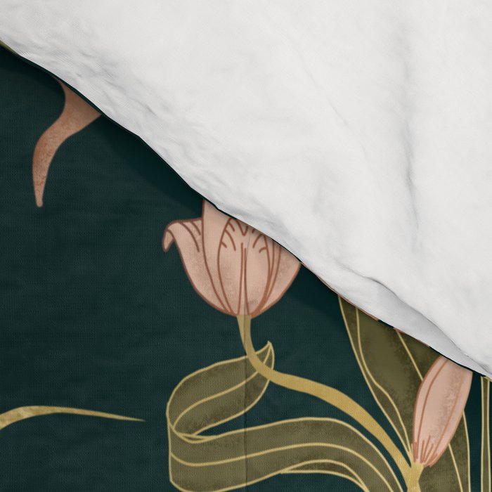 Deco Tulip Bloom - Art Deco Floral Nouveau Deep Forest Comforter Gallery Image 4