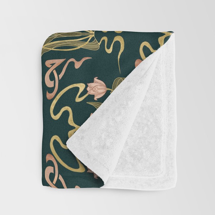 Deco Tulip Bloom - Art Deco Floral Nouveau Deep Forest Throw Blanket Gallery Image 3
