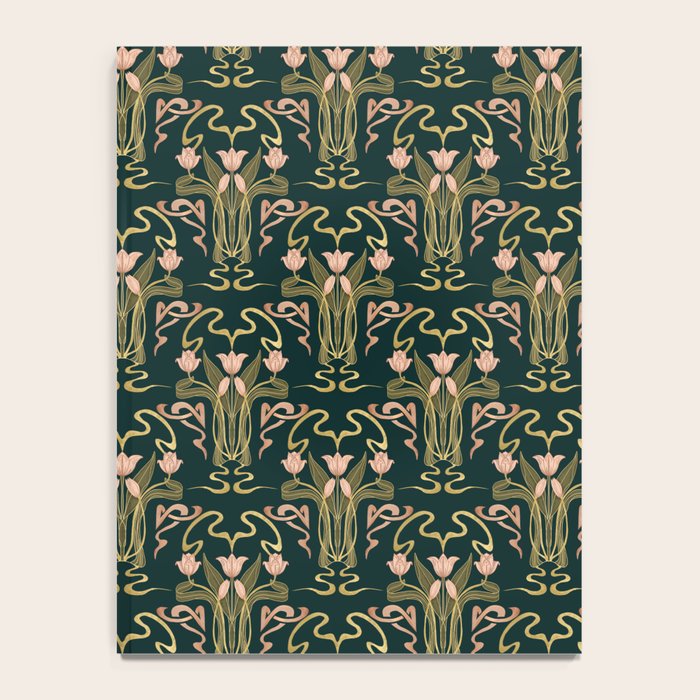 Deco Tulip Bloom - Art Deco Floral Nouveau Deep Forest Notebook Gallery Image 4