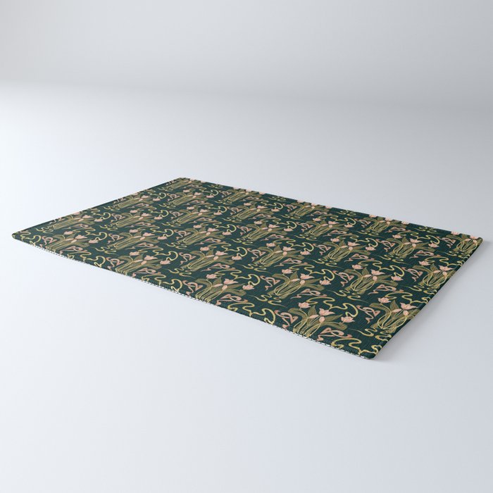 Deco Tulip Bloom - Art Deco Floral Nouveau Deep Forest Rug Gallery Image 3