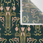 Deco Tulip Bloom - Art Deco Floral Nouveau Deep Forest Wall Tapestry Gallery Image 3