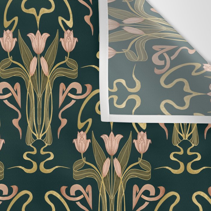 Deco Tulip Bloom - Art Deco Floral Nouveau Deep Forest Wall Tapestry Gallery Image 3