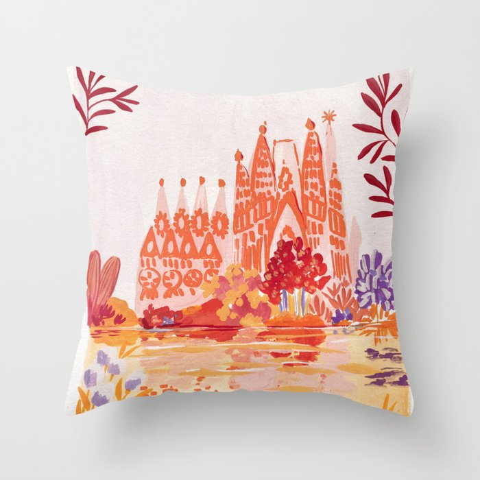 Botanical Sagrada Familia Throw Pillow Gallery Image 1