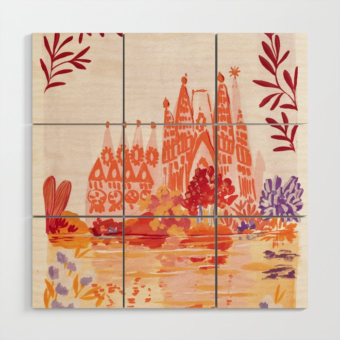 Botanical Sagrada Familia Wood Wall Art Gallery Image 1