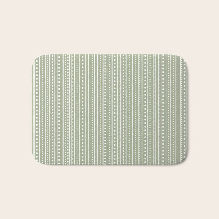 Bamako Textured Stripes and Dots Vertical Pattern in Light Sage Green and White Bath Mat Gallery Image 1