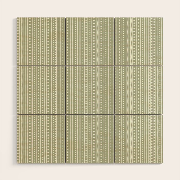 Bamako Textured Stripes and Dots Vertical Pattern in Light Sage Green and White Wood Wall Art Gallery Image 1