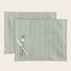 Bamako Textured Stripes and Dots Vertical Pattern in Light Sage Green and White Placemat Gallery Image 1