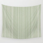 Bamako Textured Stripes and Dots Vertical Pattern in Light Sage Green and White Wall Tapestry Gallery Image 4