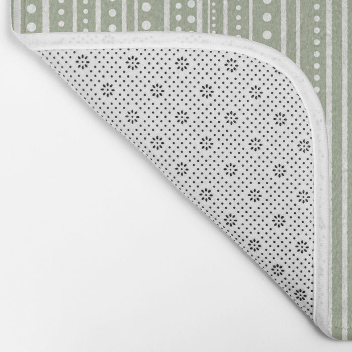 Bamako Textured Stripes and Dots Vertical Pattern in Light Sage Green and White Bath Mat Gallery Image 2