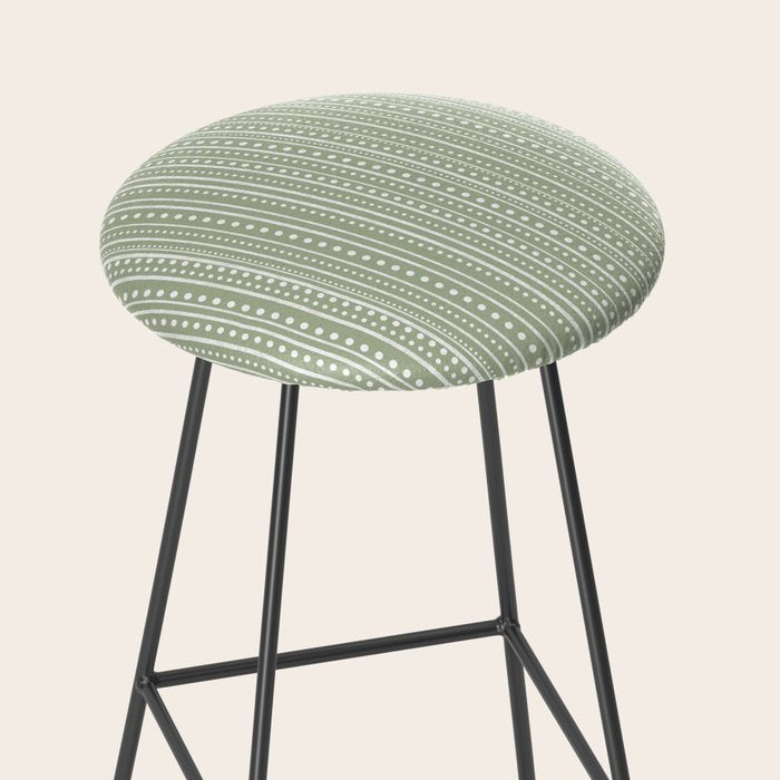 Bamako Textured Stripes and Dots Vertical Pattern in Light Sage Green and White Stool Gallery Image 2