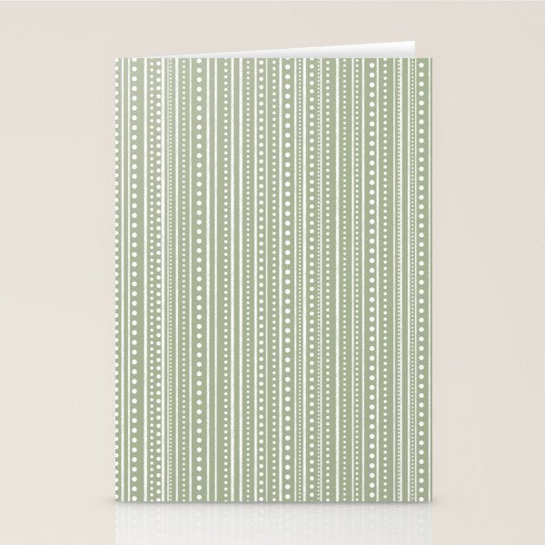Bamako Textured Stripes and Dots Vertical Pattern in Light Sage Green and White Stationery Card Gallery Image 2