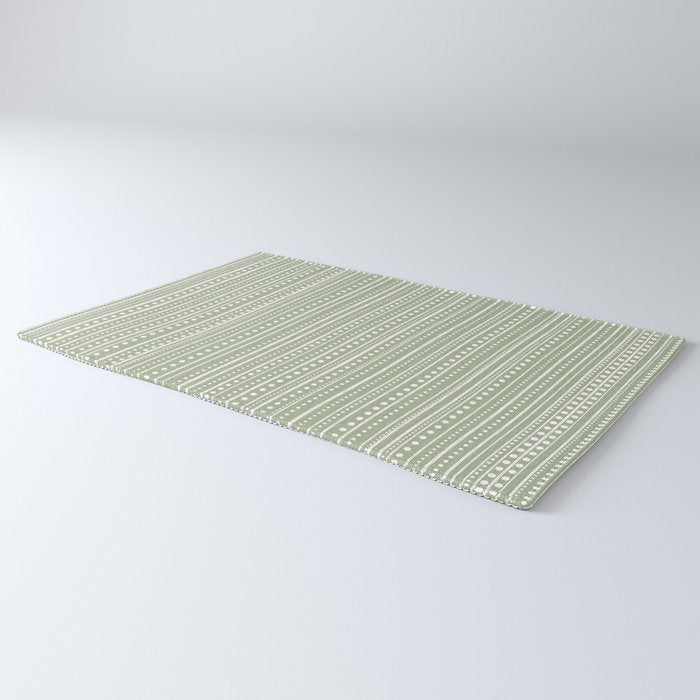 Bamako Textured Stripes and Dots Vertical Pattern in Light Sage Green and White Rug Gallery Image 3