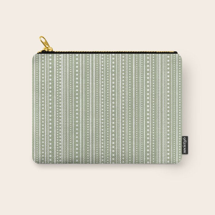 Bamako Textured Stripes and Dots Vertical Pattern in Light Sage Green and White Carry All Pouch Gallery Image 1
