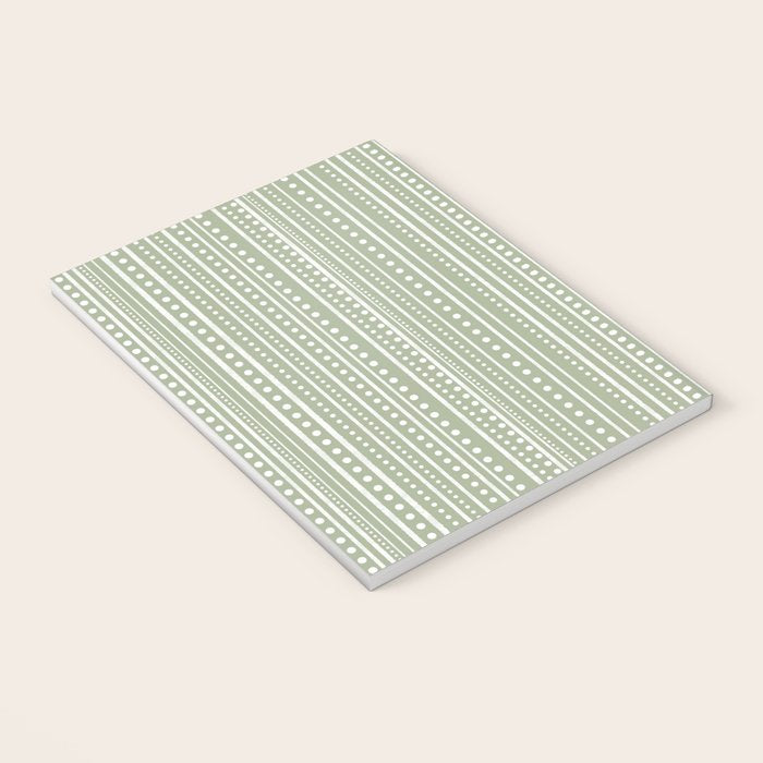 Bamako Textured Stripes and Dots Vertical Pattern in Light Sage Green and White Notebook Gallery Image 3