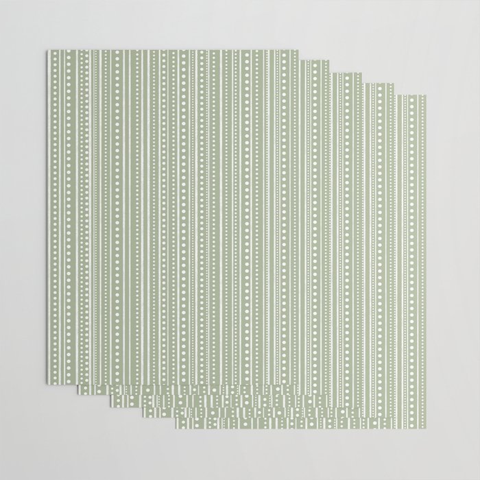 Bamako Textured Stripes and Dots Vertical Pattern in Light Sage Green and White Wrapping Paper Gallery Image 3