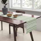 Bamako Textured Stripes and Dots Vertical Pattern in Light Sage Green and White Table Runner Gallery Image 2