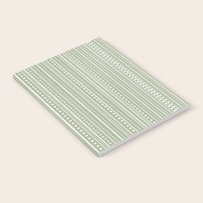 Bamako Textured Stripes and Dots Vertical Pattern in Light Sage Green and White Notebook Gallery Image 2