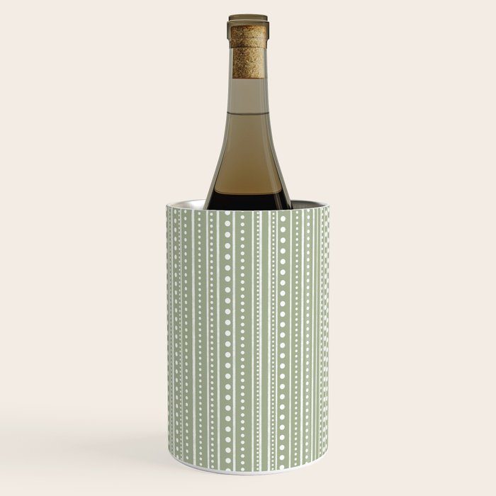 Bamako Textured Stripes and Dots Vertical Pattern in Light Sage Green and White Wine Chiller Gallery Image 3