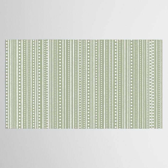 Bamako Textured Stripes and Dots Vertical Pattern in Light Sage Green and White Tablecloth Gallery Image 2