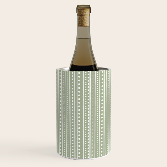 Bamako Textured Stripes and Dots Vertical Pattern in Light Sage Green and White Wine Chiller Gallery Image 2