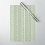 Bamako Textured Stripes and Dots Vertical Pattern in Light Sage Green and White Wrapping Paper Gallery Image 1